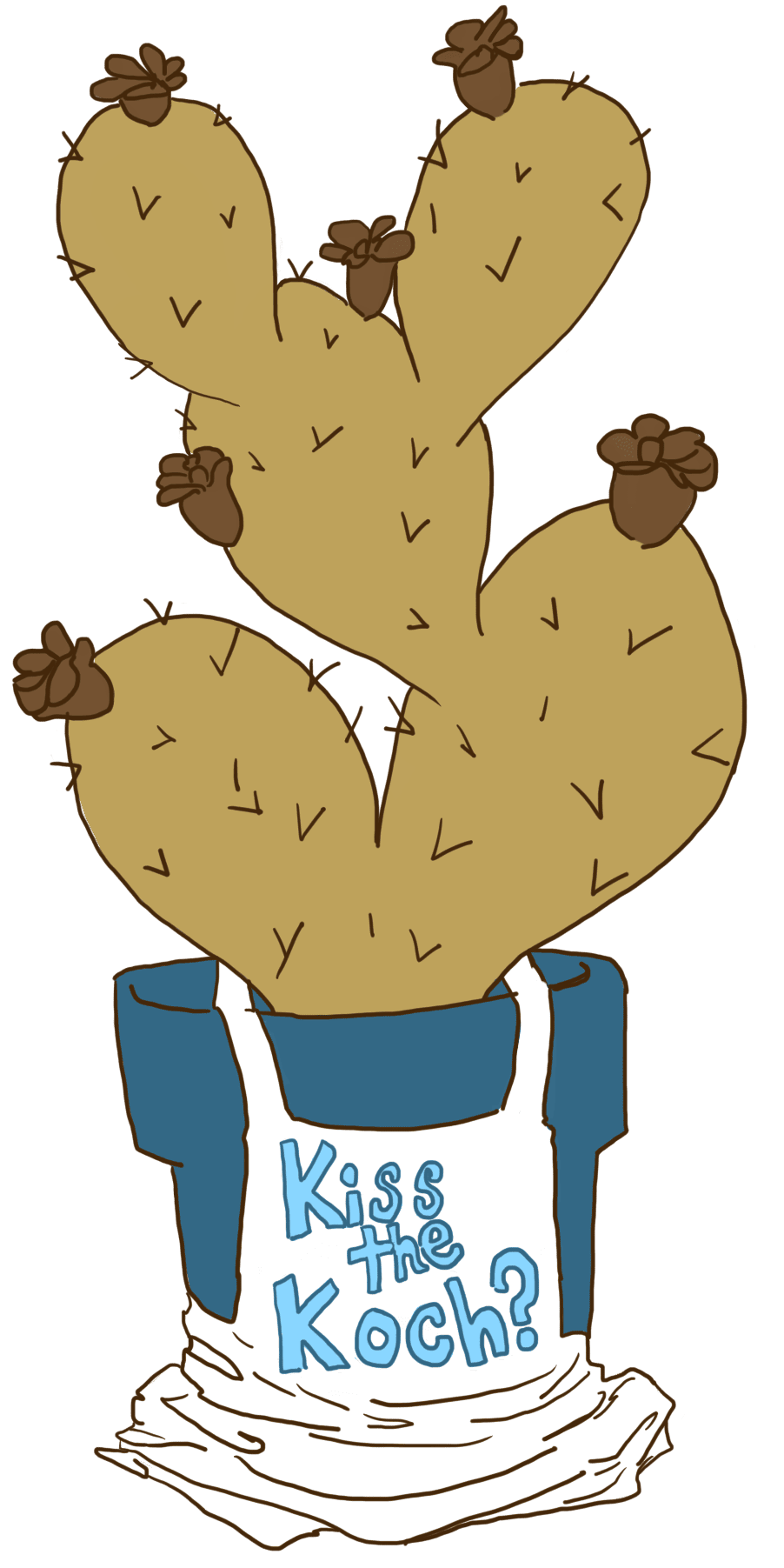 cactus wearing a KISS-THE-KOCH apron
