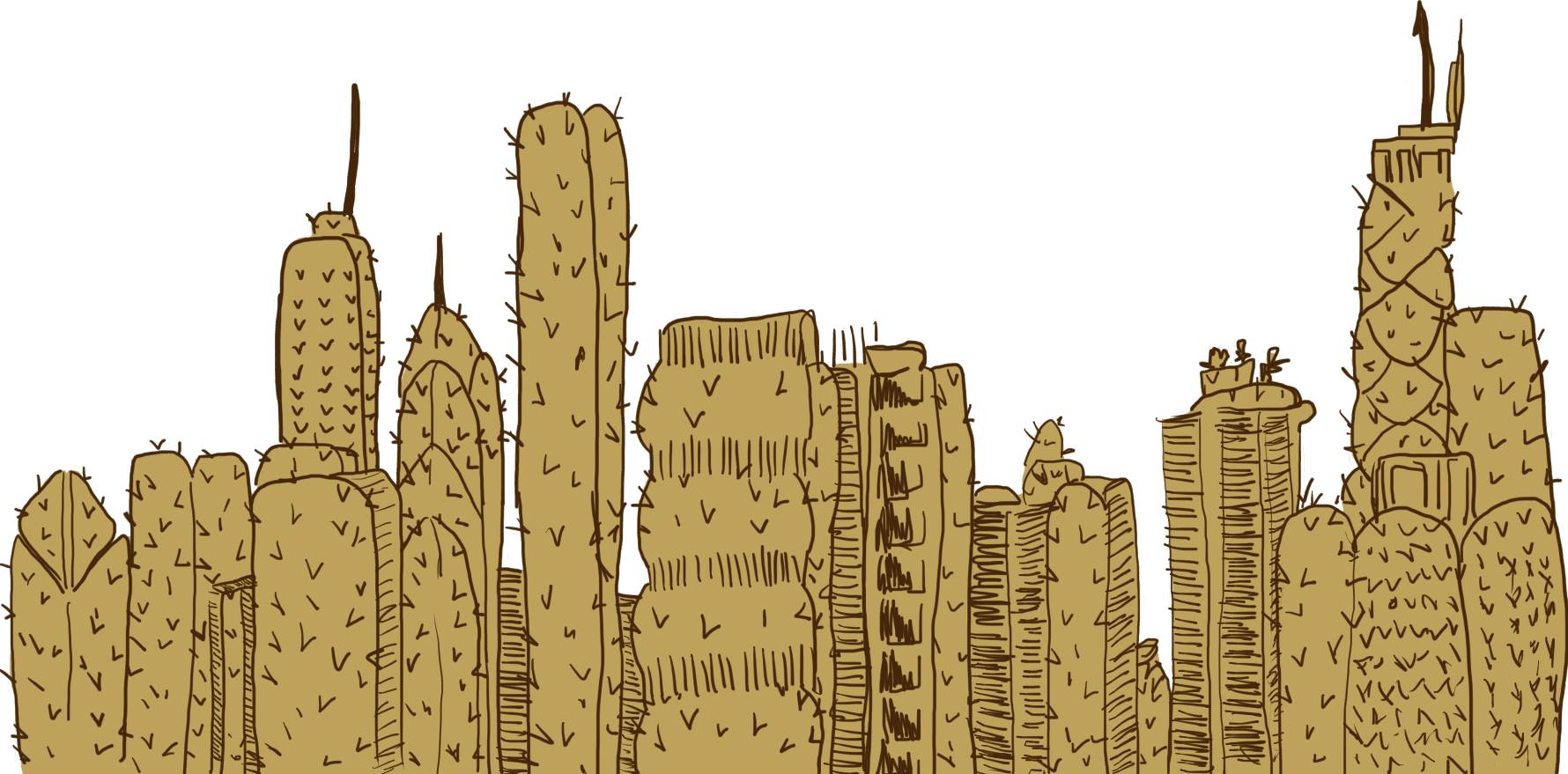 Chicago skyline rendered as a cactus