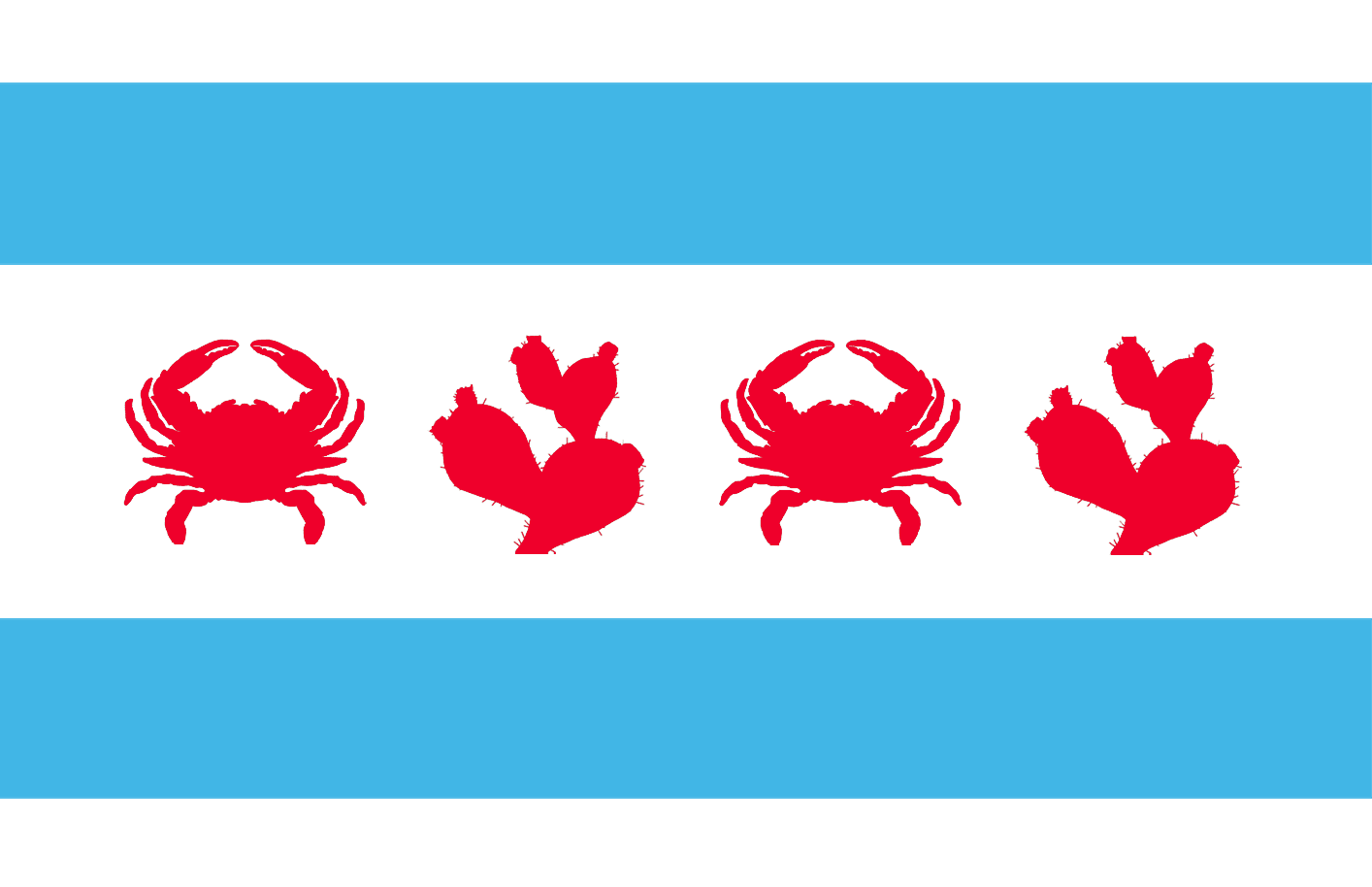 drawing of chicago flag with crab and prickly pears for stars
